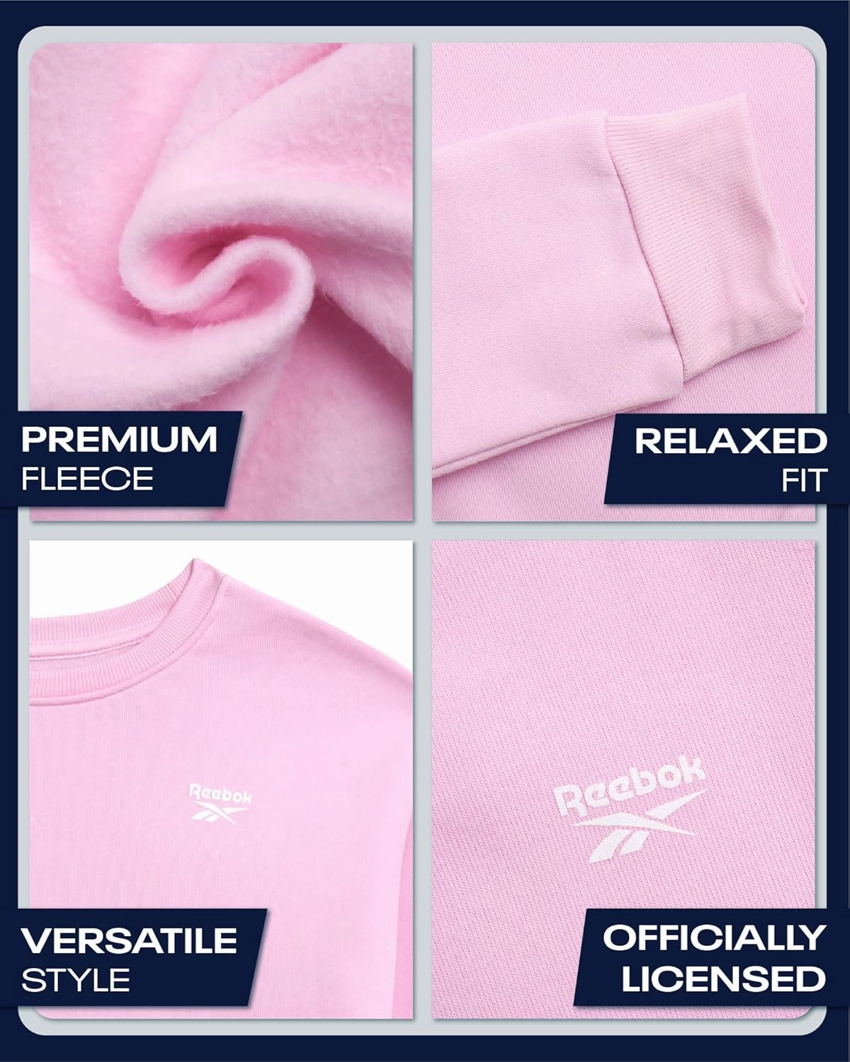 Reebok Girls Sweatshirt - Soft Spun Fleece Casual Pullover Fleece Crewneck Sweatshirt for Girls, Relaxed Fit (Sizes: 7-12)