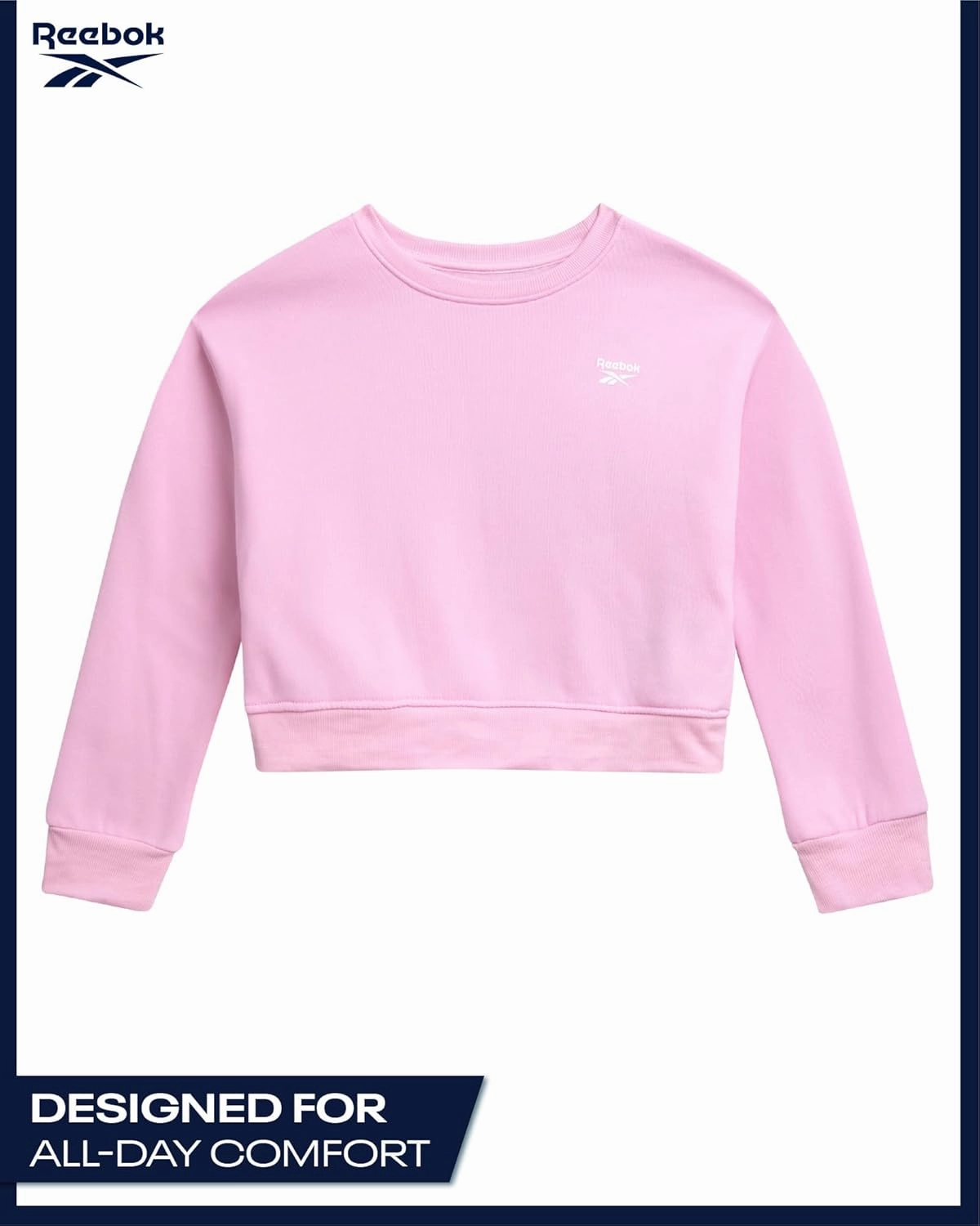 Reebok Girls Sweatshirt - Soft Spun Fleece Casual Pullover Fleece Crewneck Sweatshirt for Girls, Relaxed Fit (Sizes: 7-12)