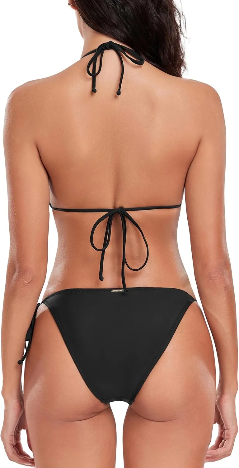 RELLECIGA Women's Triangle Two Piece Swimsuit Bead Halter Bikini Sets String Bathing Suits