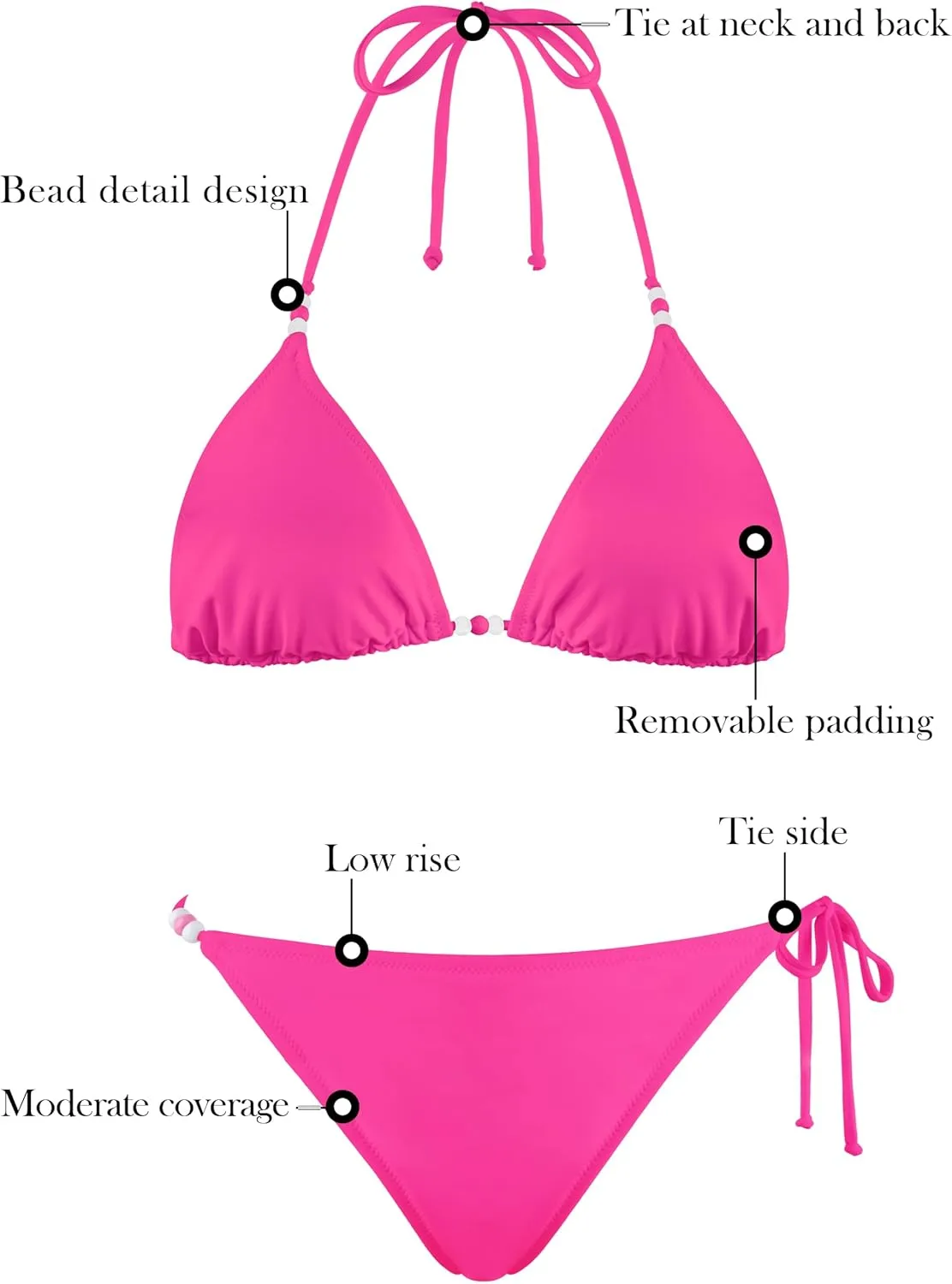 RELLECIGA Women's Triangle Two Piece Swimsuit Bead Halter Bikini Sets String Bathing Suits