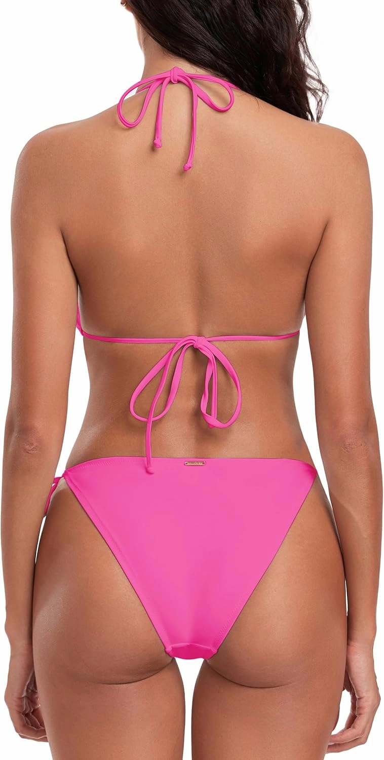 RELLECIGA Women's Triangle Two Piece Swimsuit Bead Halter Bikini Sets String Bathing Suits