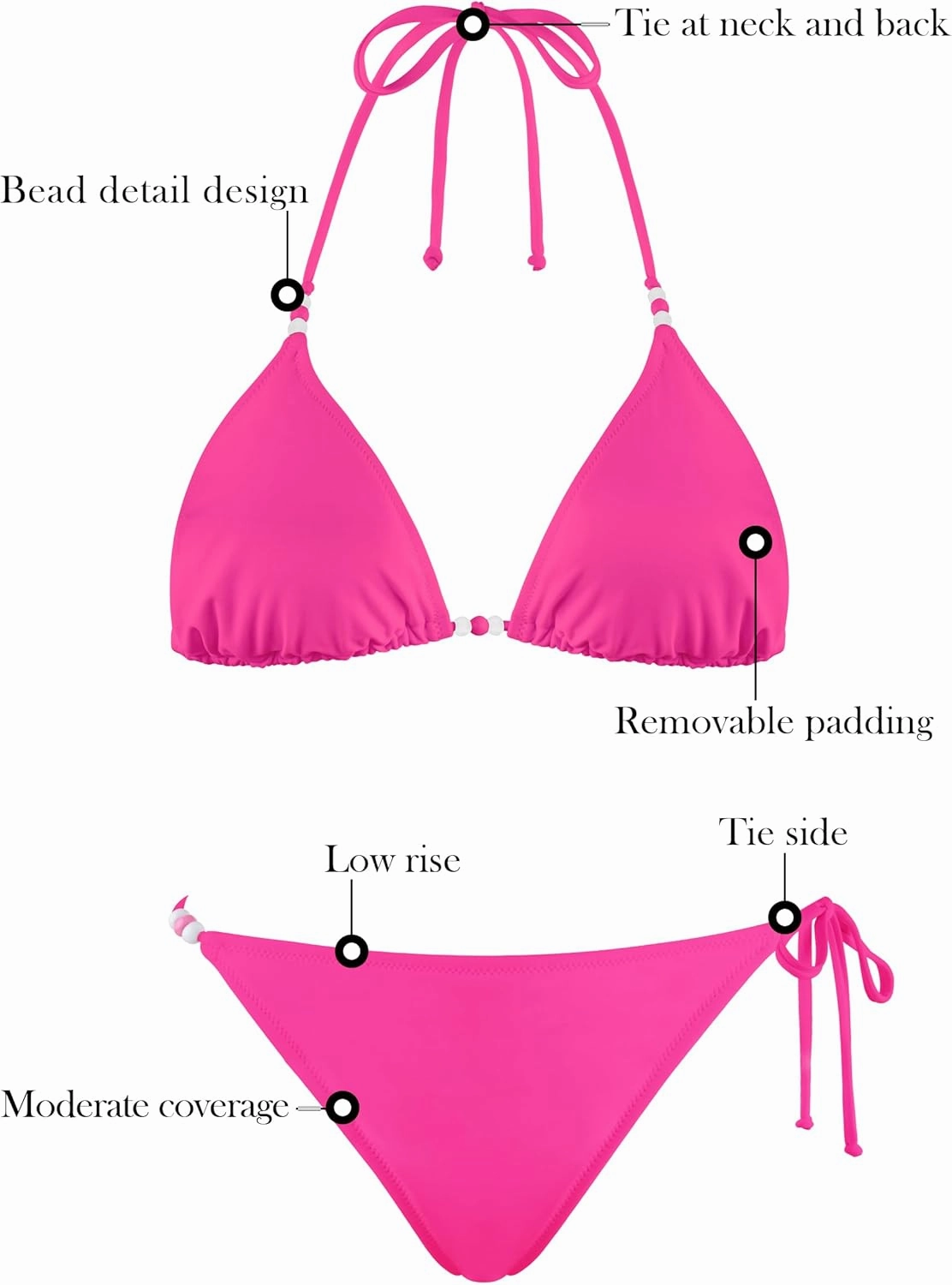 RELLECIGA Women's Triangle Two Piece Swimsuit Bead Halter Bikini Sets String Bathing Suits