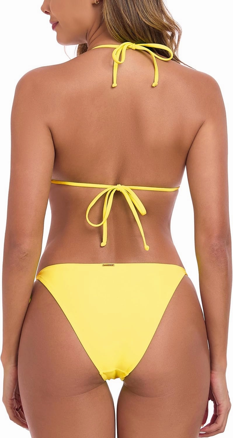 RELLECIGA Women's Triangle Two Piece Swimsuit Bead Halter Bikini Sets String Bathing Suits