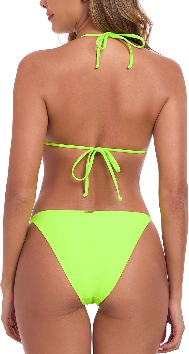 RELLECIGA Women's Triangle Two Piece Swimsuit Bead Halter Bikini Sets String Bathing Suits