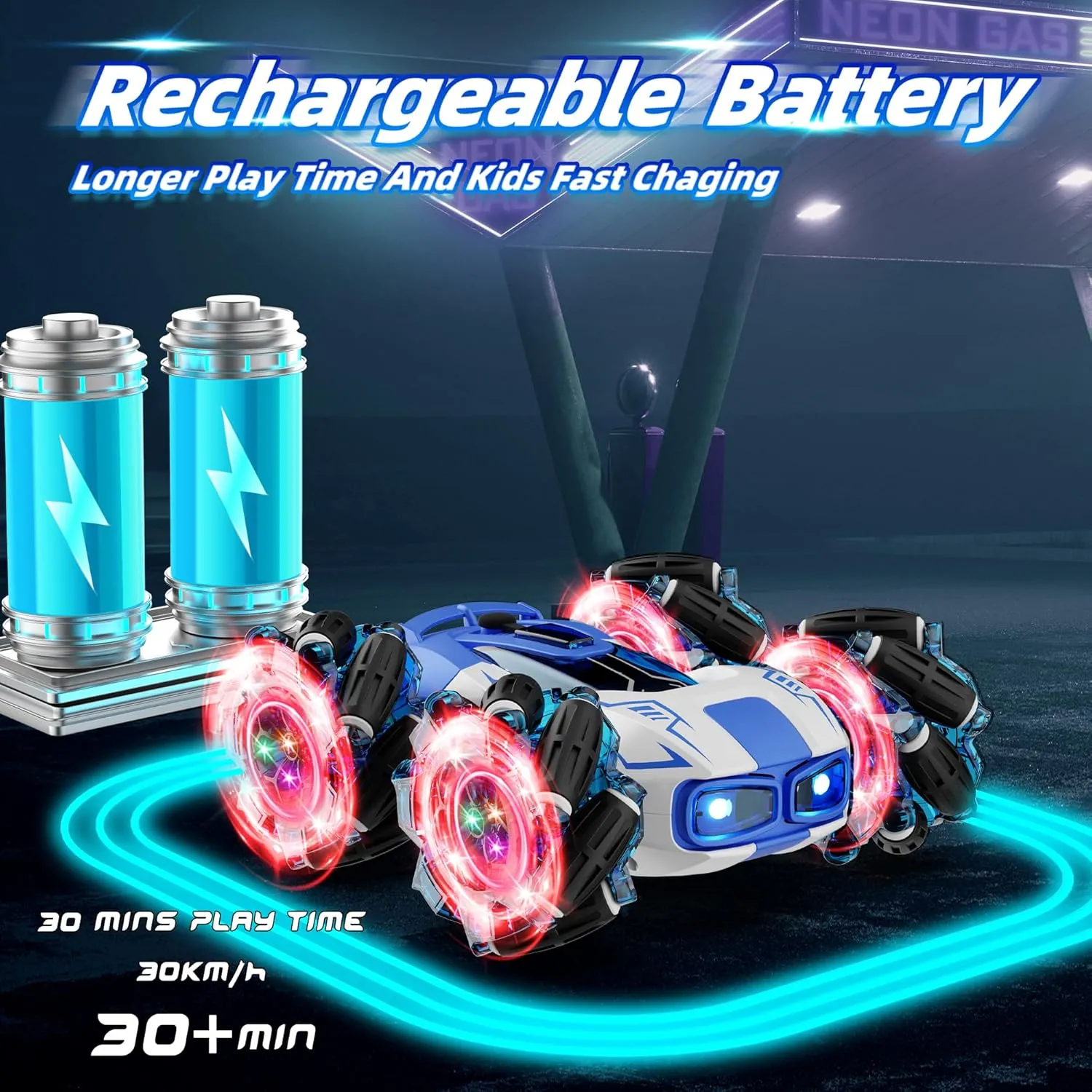 Remote Control Car Drift Stunt Car, 4WD 2.4 GHz Double-Sided 360° Rotating RC Stunt Crawler with LED Lights, Music, and Spray, RC Stunt Cars Toys for Ages4-6 5-7 8-13 Ideal Gift for Boys & Girls