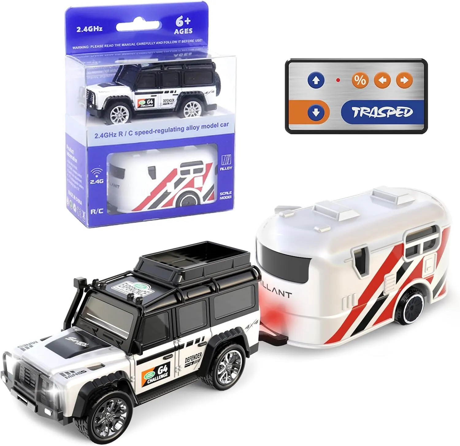 Remote Control Car for Kids 6 , 2.4Ghz Adjustable Speed RC Cars with Car Lights, USB-C Recharging, 1:64 Scale Alloy Off-Road Toy Cars with Trailer, Festive Gift for Kids