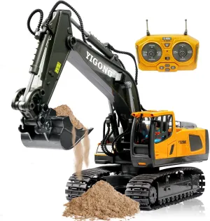 Remote Control Excavator Toy, Present for Boys 4 5 6 7 8 9 10 11 12 13 Year Old, RC Construction Toys with Metal Shovel, Lights, Sounds, 2.4Ghz, Turns 680 Degree - Christmas Birthday Gift