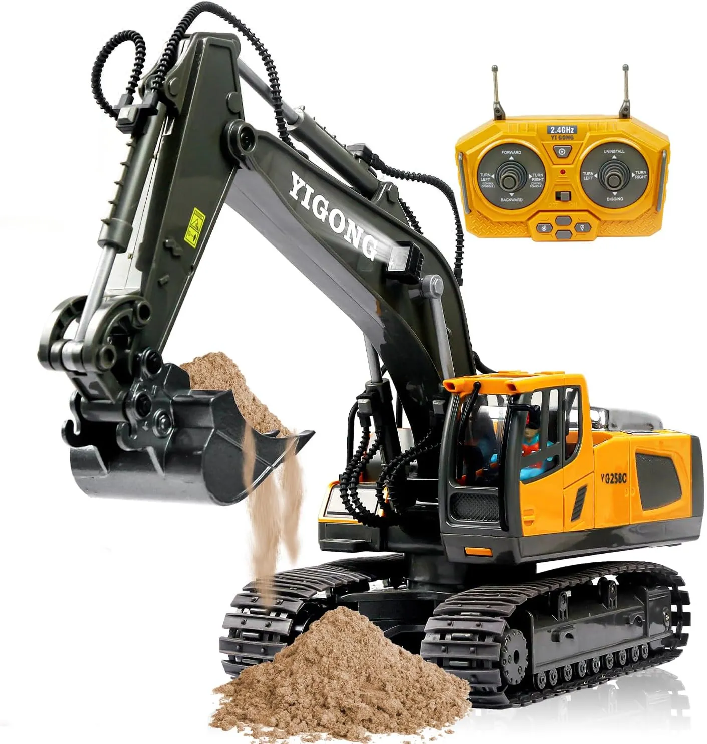 Remote Control Excavator Toy, Present for Boys 4 5 6 7 8 9 10 11 12 13 Year Old, RC Construction Toys with Metal Shovel, Lights, Sounds, 2.4Ghz, Turns 680 Degree - Christmas Birthday Gift