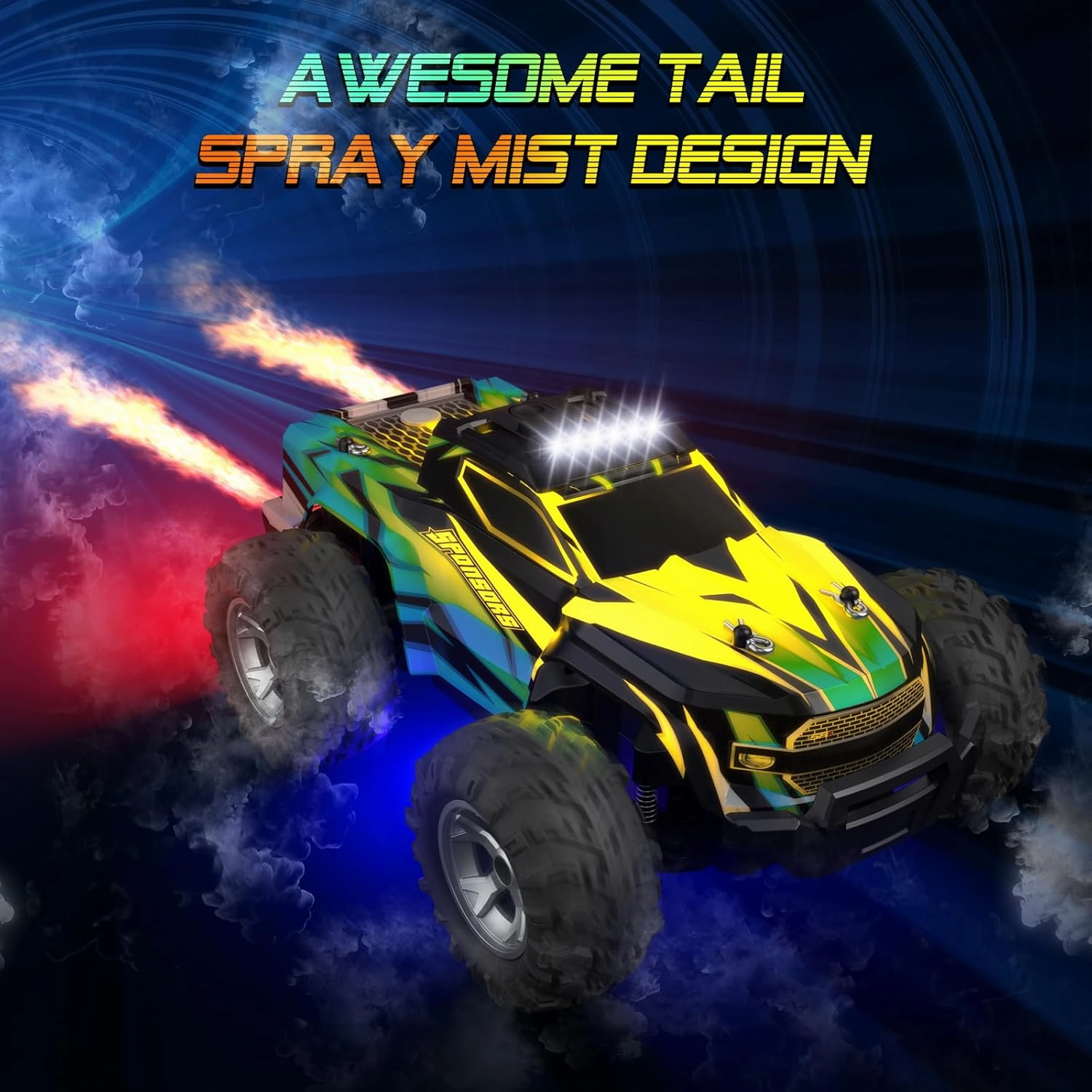 Remote Control Car for Boys, 1:16 Scale All Terrain RC Cars,High Speed 25Km/h Fast Car with Colorful Led Light and Spray, 2x1300mAh Rechargeable Battery RC Truck, Toy Car Gift for Teen Boys Girl Kids