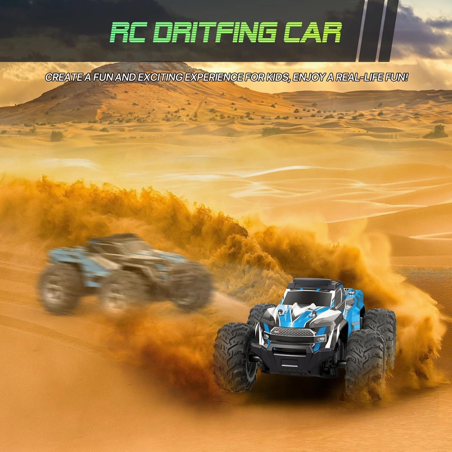 Remote Control Car for Boys, 1:16 Scale All Terrain RC Cars,High Speed 25Km/h Fast Car with Colorful Led Light and Spray, 2x1300mAh Rechargeable Battery RC Truck, Toy Car Gift for Teen Boys Girl Kids