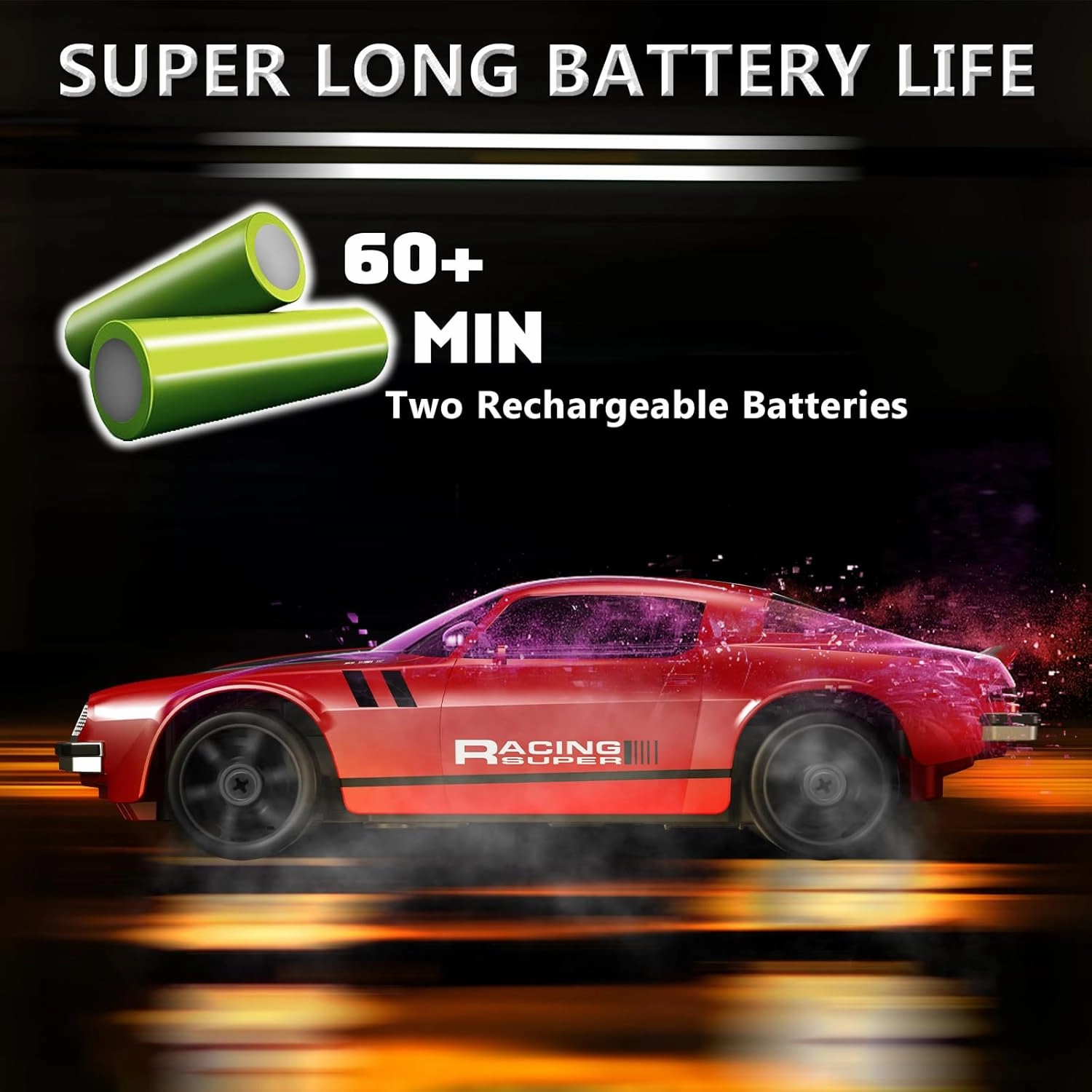 Remote Control Car RC Drift Car 2.4GHz 1:24 4WD 15KM/H High Speed Racing Sport Car with LED Lights Drifting Tire Racing Sport Toy for Adults Boys Girls Kids Gift 2Pcs Rechargeable Batteries