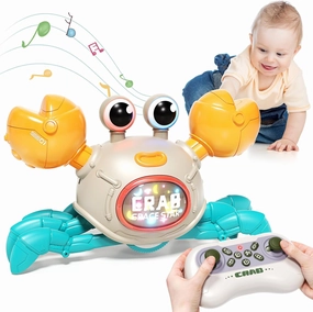Remote Control Crawling Crab Baby Toy, Dancing Crab with Light & Music, Infant Tummy Time Toys 3 4 5 6 7 8 9 10 11 12 Months Old for Babies, Learning Crawl Walking Toddler Gifts for Boys Girls