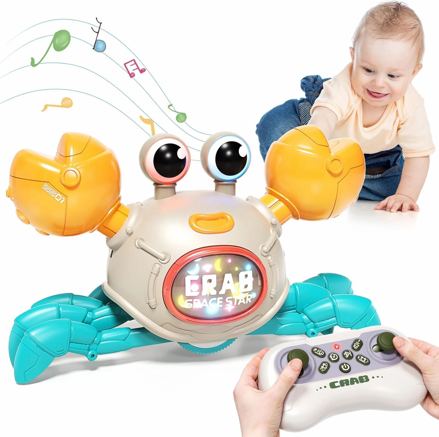 Remote Control Crawling Crab Baby Toy, Dancing Crab with Light & Music, Infant Tummy Time Toys 3 4 5 6 7 8 9 10 11 12 Months Old for Babies, Learning Crawl Walking Toddler Gifts for Boys Girls