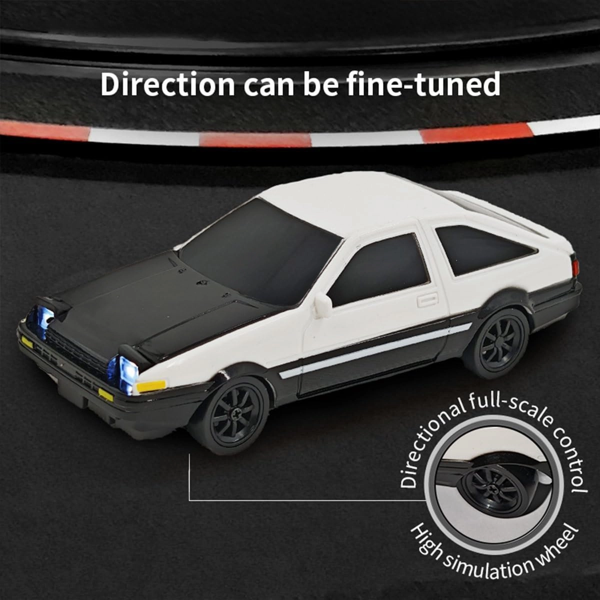 Remote Control Drift Car for 16 , 1/43 Scale Full-Proportional RC Drift Racing Car Model with LED Lights, with High Speed 15 KM/H (Gyro RTR Version)