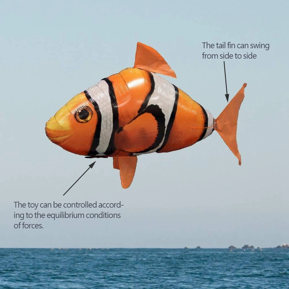 Remote Control Flying Shark, Inflated RC Balloon Toy Clownfish Gift, Inflatable Flying Toy (Orange Clownfish)