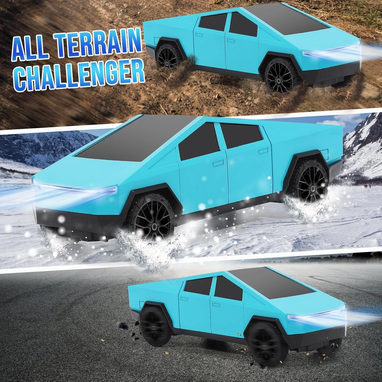 Remote Control Pickup Truck, 1/24 Scale Racing Car Model, Rechargeable Battery & Light and Loadspace, for Adults and Boys (Blue)