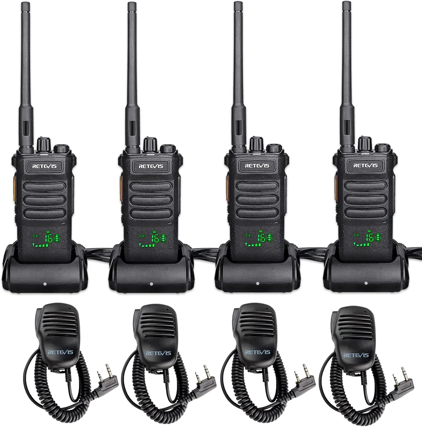 Retevis RT86 2 Way Radio Long Range,High Power Walkie Talkies for Adults with Shoulder Mic,Heavy Duty Two Way Radios Rechargeable,2600mAh,USB,Handheld Professional/Business Radio for Warehouse(4 Pack)