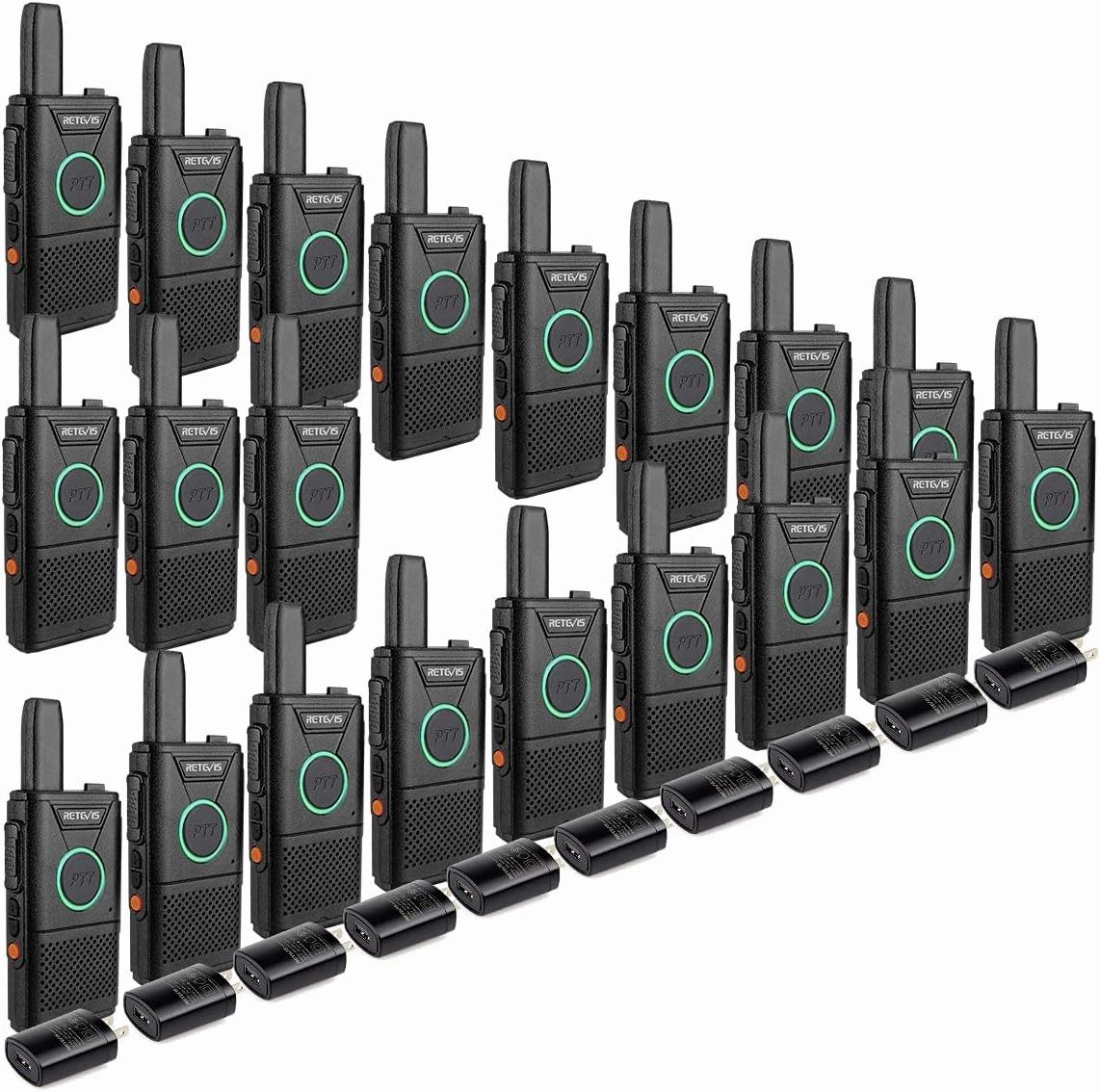 Retevis RT18 Walkie talkies 20 Pack,Rechargeable Two Way Radio Long Range,Dual PTT,Center LED,VOX Hands Free,Portable,Mini Small 2 Way Radio for Adults Team Business Commercial Work School Healthcare