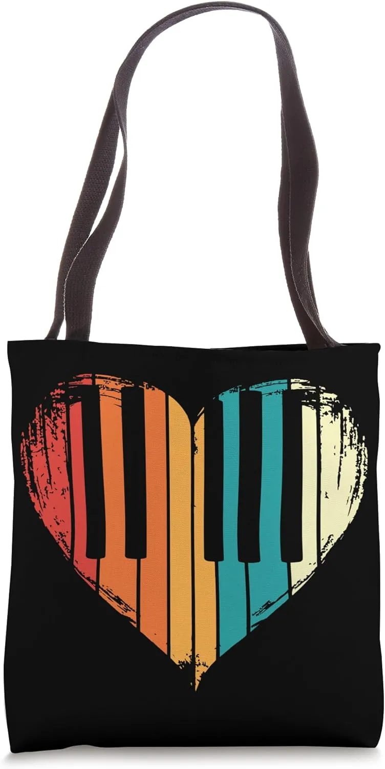 Retro Vintage Piano Heart Keyboardist Instrumentalist Cute Tote Bag