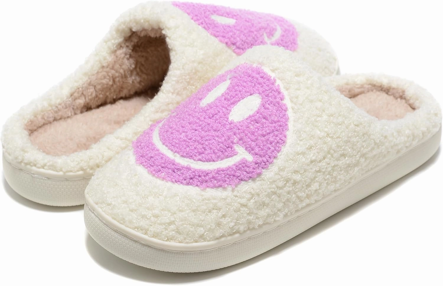 Retro Fuzzy Face Slippers Women Men Non-Slip Couple Style Casual Smile Face Slippers Retro Soft Fluffy Warm Home Lightweight Slip-on Cute Cozy Indoor Outdoor Memory Foam Face Slippers