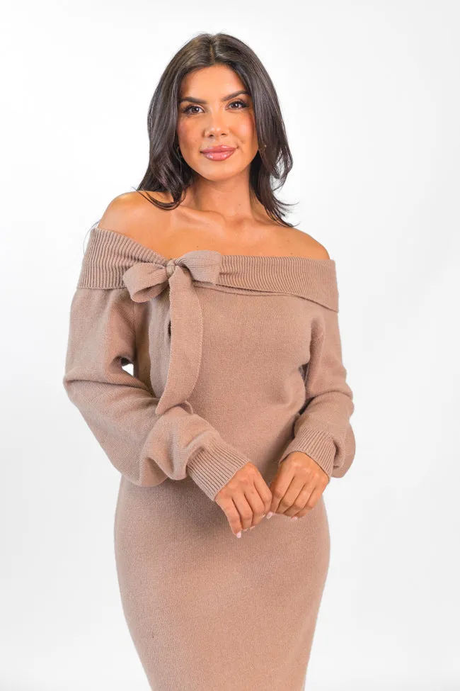 Ribbons and Bows Detail Mushroom Midi Dress FINAL SALE