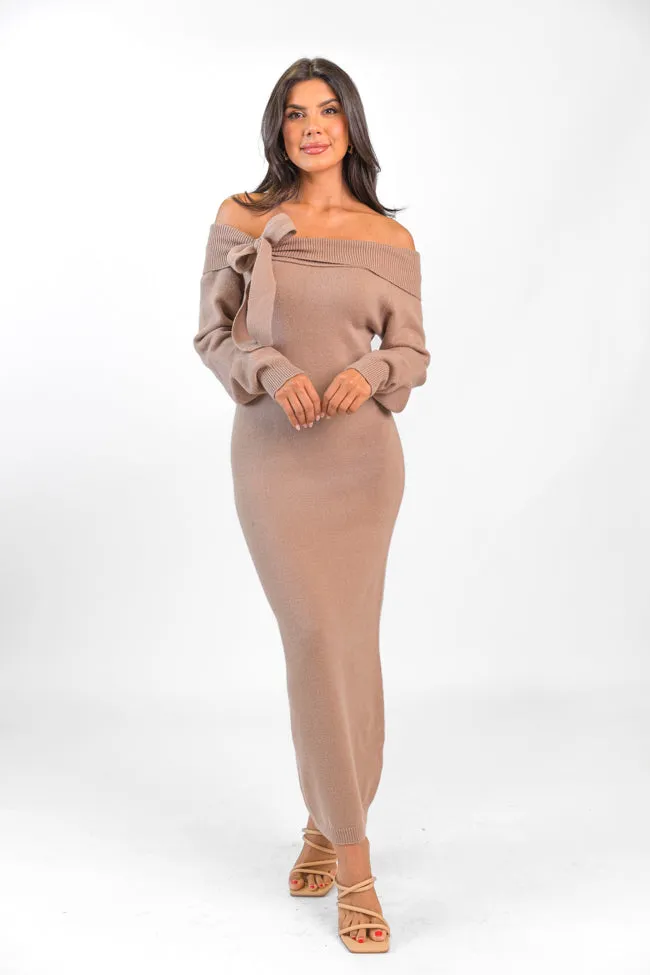 Ribbons and Bows Detail Mushroom Midi Dress FINAL SALE
