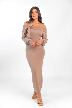 Ribbons and Bows Detail Mushroom Midi Dress FINAL SALE