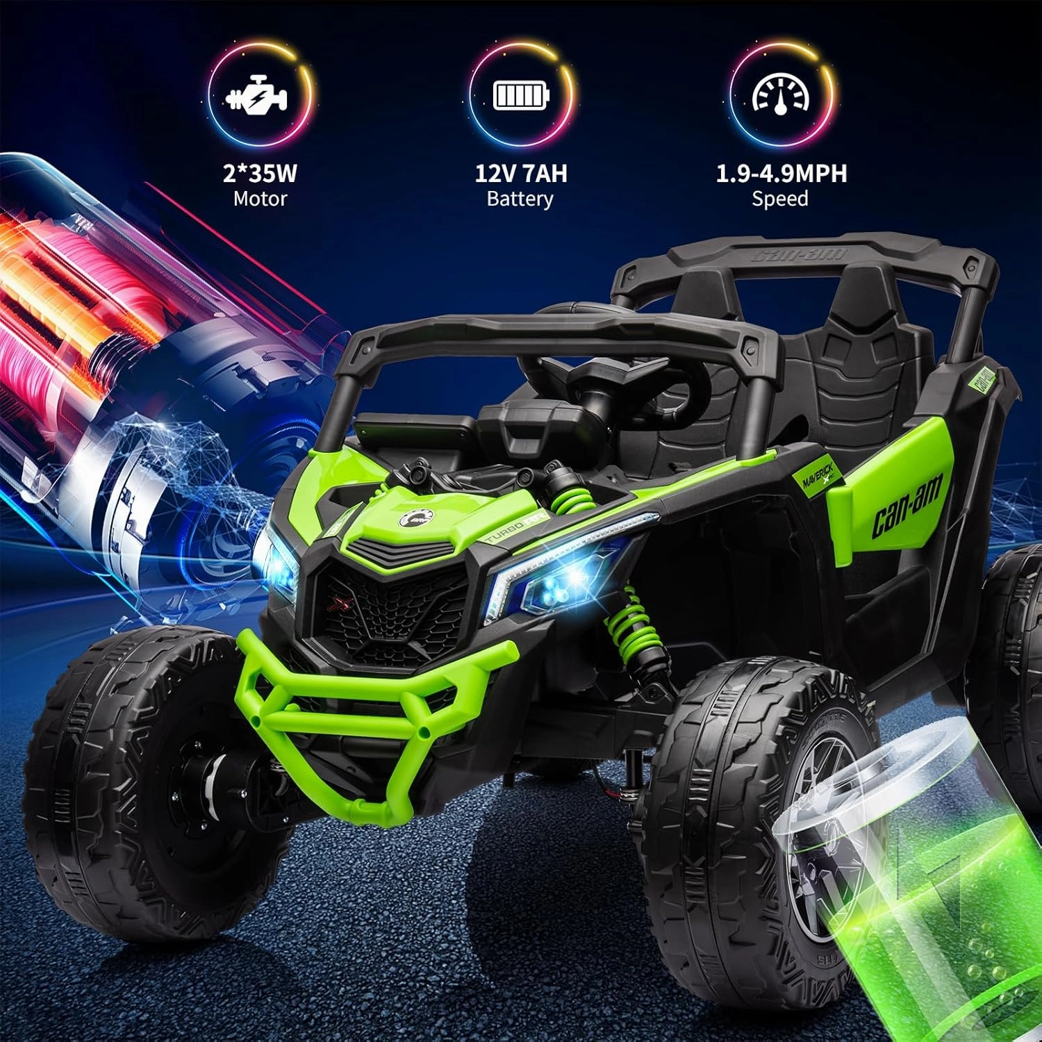 Ride on UTV Car, Licensed Can-Am Electric Off-Road UTV Car, Kids Truck w/Remote Control, Large Seat, Music, LED Lights, Spring Suspension, Ride on Toy for Boys Girls