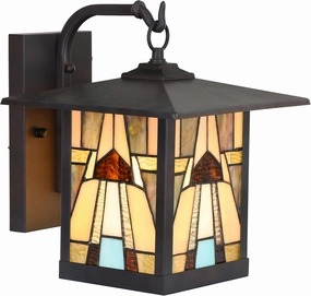 RIVER OF GOODS Stained Glass Outdoor Light Fixture - 11.75" H - Mission Style Porch Light - Mabel