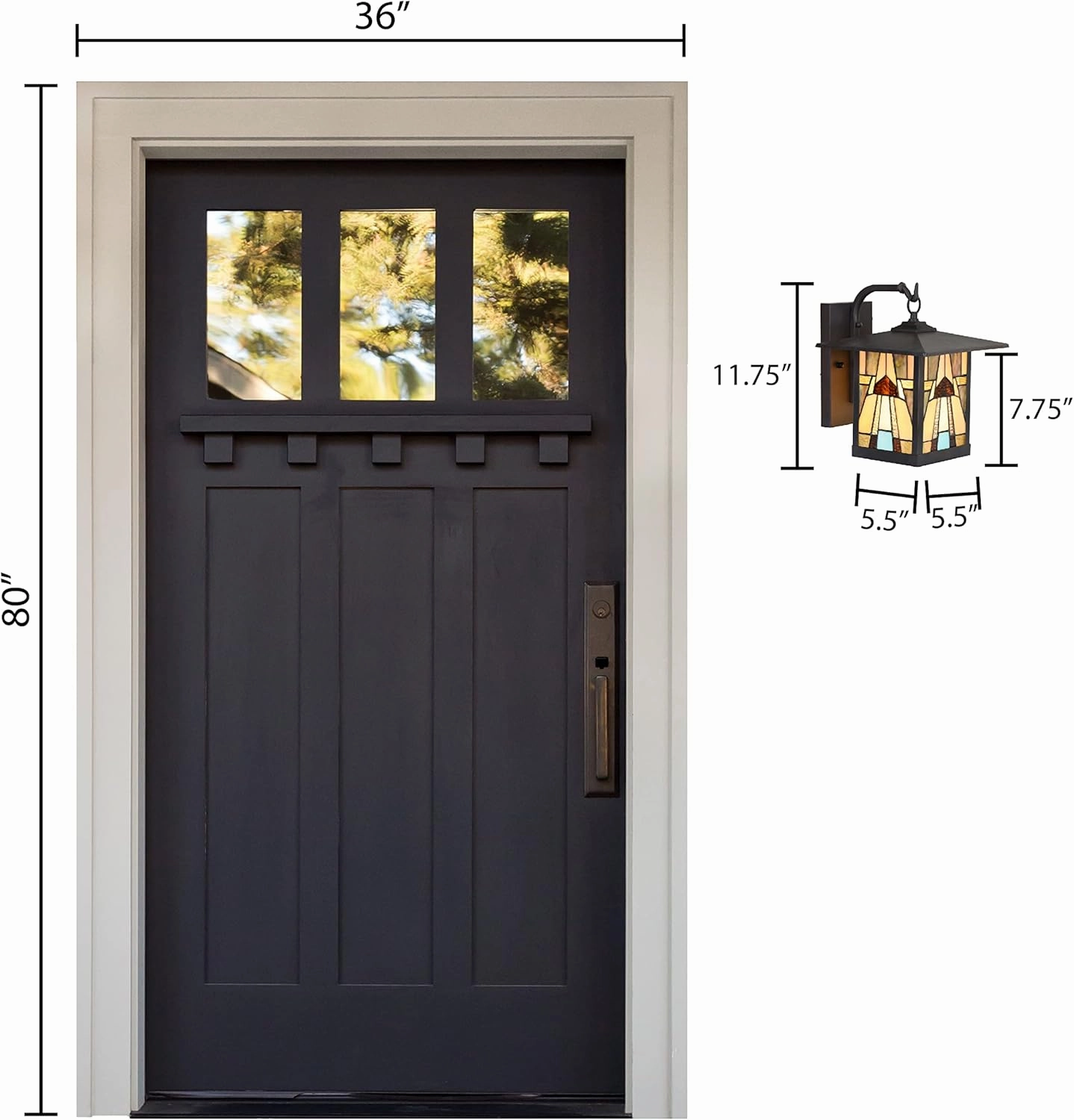 RIVER OF GOODS Stained Glass Outdoor Light Fixture - 11.75" H - Mission Style Porch Light - Mabel