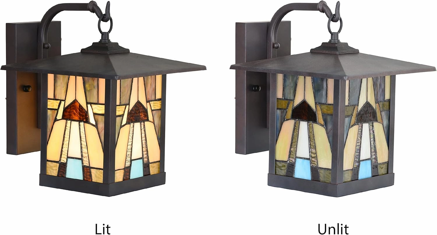 RIVER OF GOODS Stained Glass Outdoor Light Fixture - 11.75" H - Mission Style Porch Light - Mabel