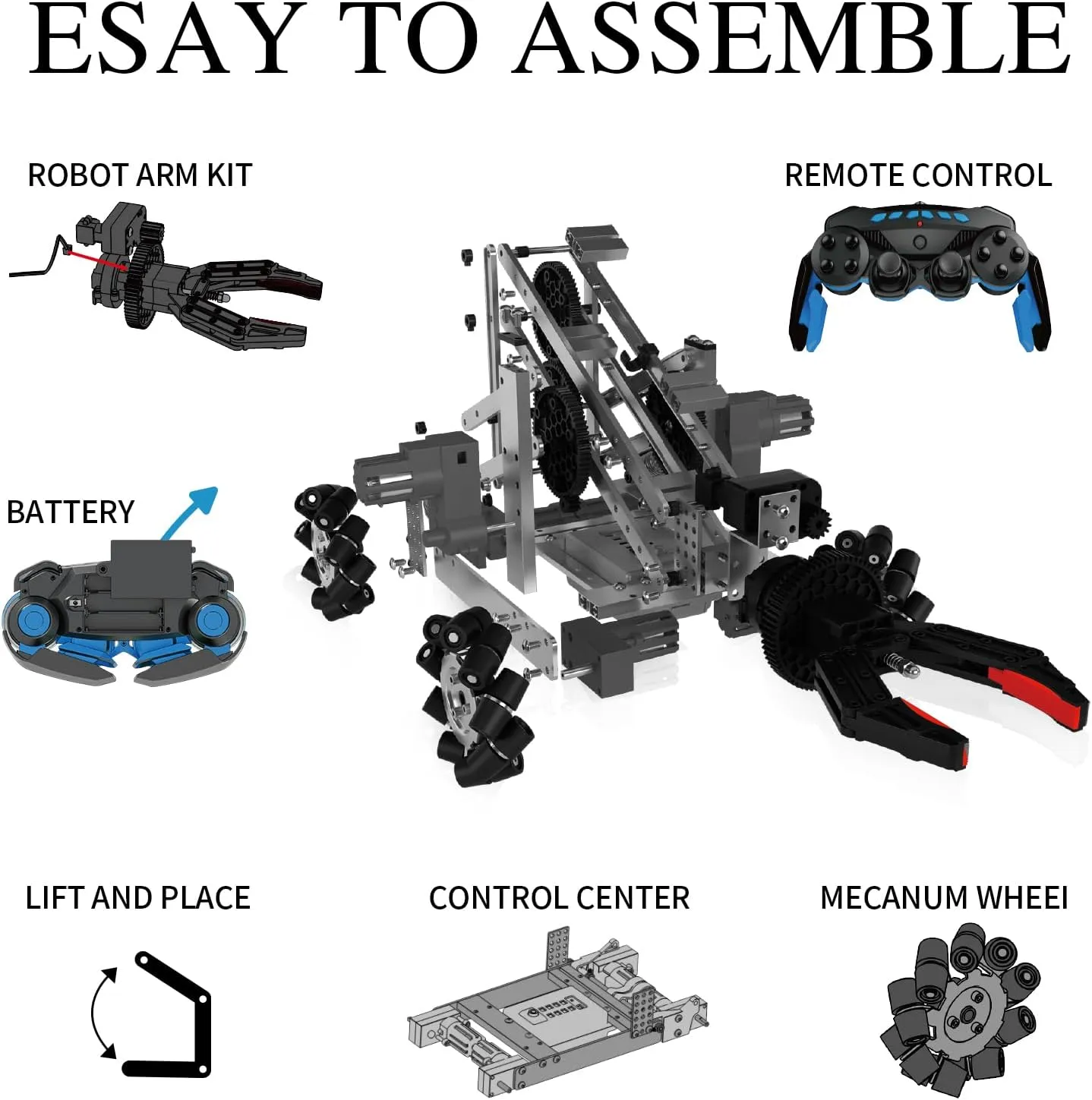 Robot Arm Building Toys, Flexible Remote Control Robotic Arm with 360° Gripper and Wheels, STEM Educational Birthday Gifts Ideas for Kids Adults, 103Pcs Robot Arm Kit (with Gift)
