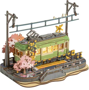 ROBOTIME 3D Puzzles for Adults DIY Model Building Toy with LED Light Wooden Craft Kits Diorama Tram Hobby for Kids Brain Teaser Gift (Sakura Journey)