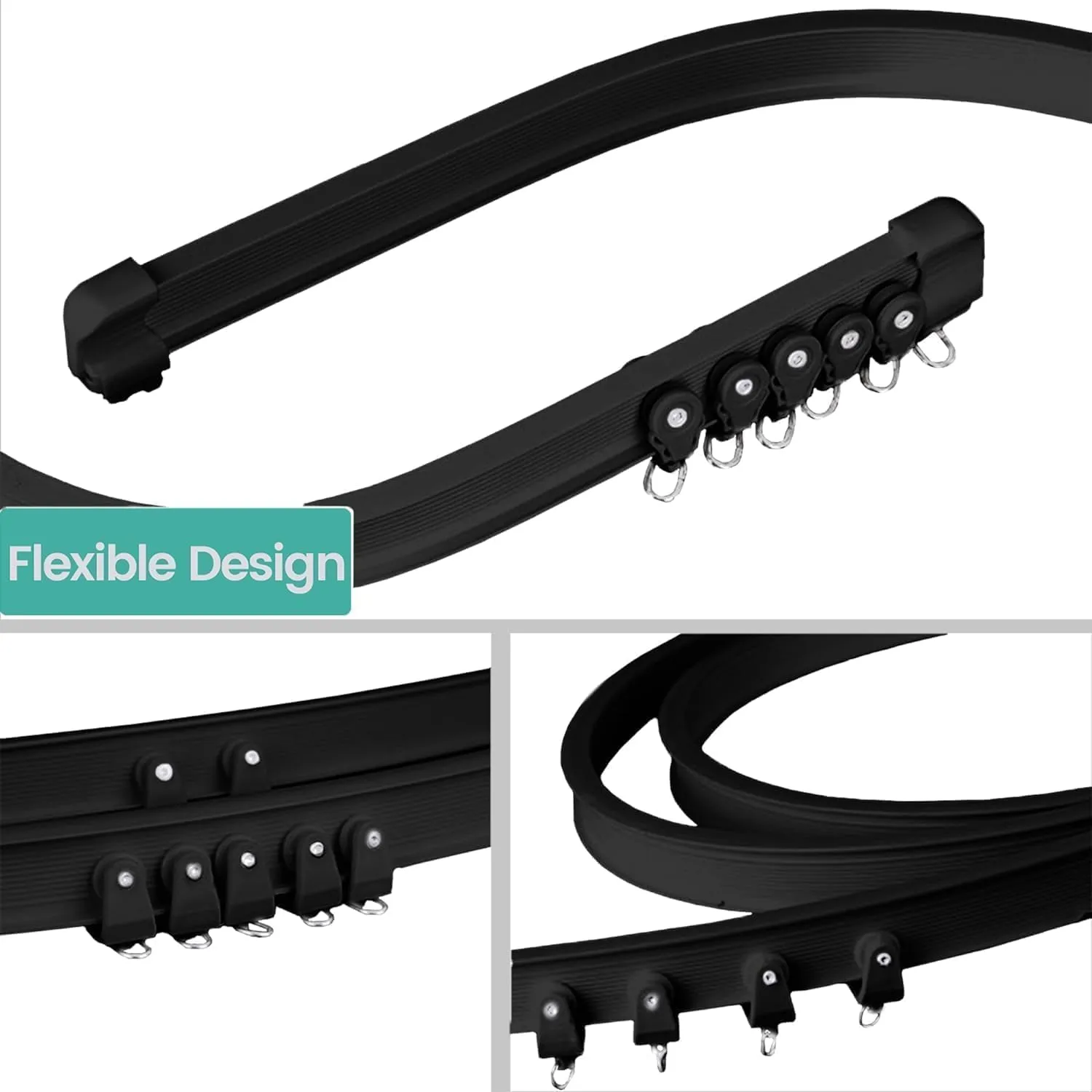 Room Divider Curtains Flexible Ceiling Tracks set Curtain track Ceiling Mount Blackout Curtain for Living Room Bedroom Ceiling Curtain Rod Privacy Dividers Panels W150 x H84 Black Drape & Black rail
