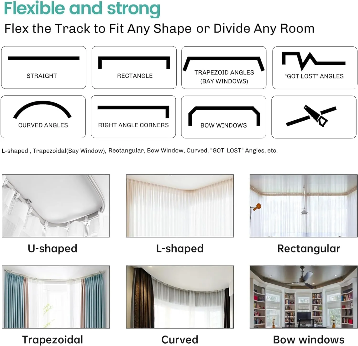 Room Divider Curtains Flexible Ceiling Tracks set Curtain track Ceiling Mount Blackout Curtain for Living Room Bedroom Ceiling Curtain Rod Privacy Dividers Panels W150 x H84 Black Drape & Black rail