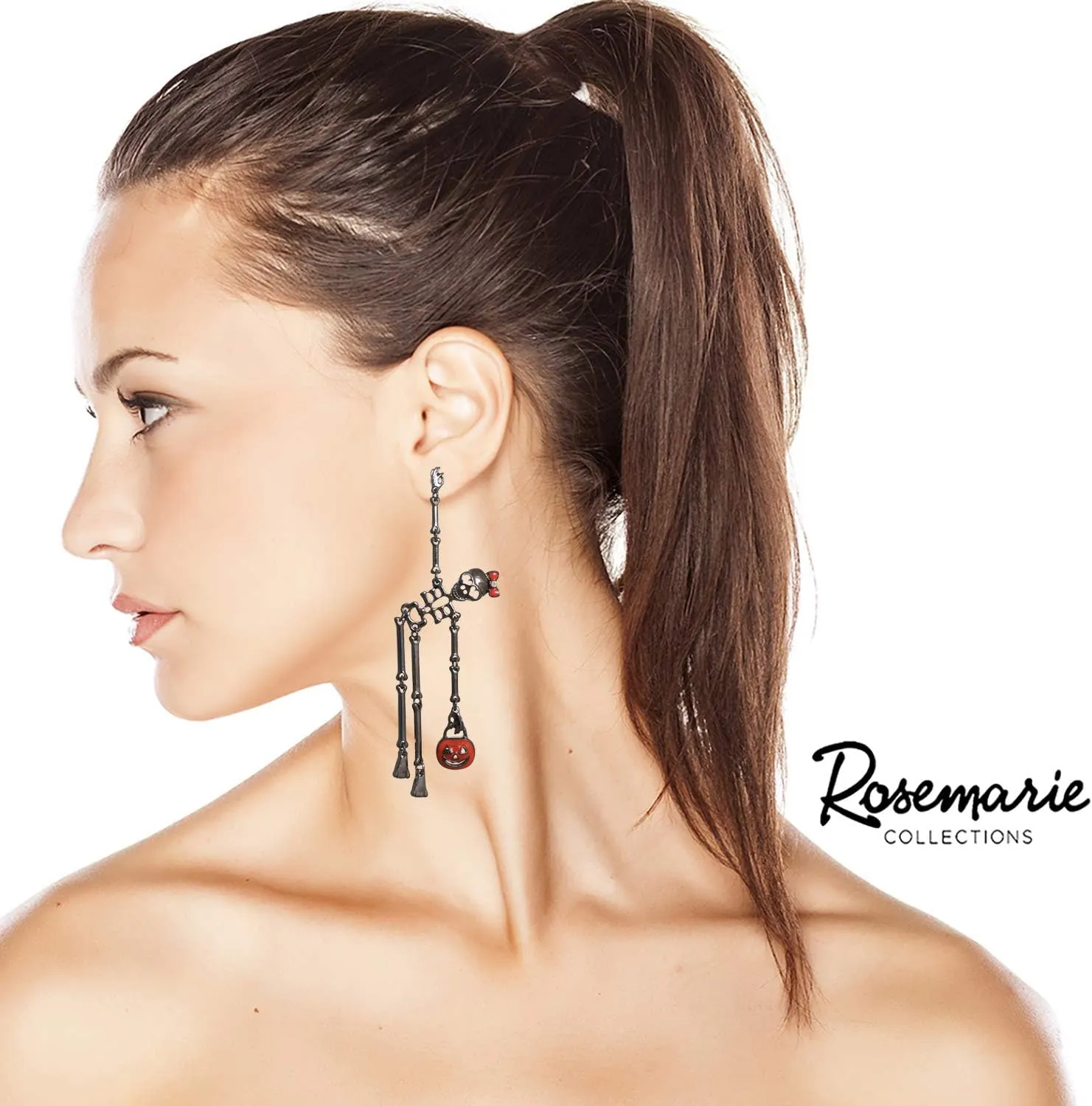 Rosemarie Collections Halloween Earrings for Women - Spooktacular Dancing Skeletons Halloween Jewelry - Hypoallergenic Post Back Skull Earrings - Skeleton Earrings - Spooky Earrings - 4.25 Inch