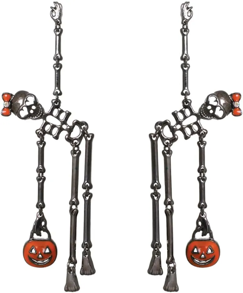 Rosemarie Collections Halloween Earrings for Women - Spooktacular Dancing Skeletons Halloween Jewelry - Hypoallergenic Post Back Skull Earrings - Skeleton Earrings - Spooky Earrings - 4.25 Inch