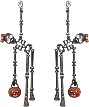 Rosemarie Collections Halloween Earrings for Women - Spooktacular Dancing Skeletons Halloween Jewelry - Hypoallergenic Post Back Skull Earrings - Skeleton Earrings - Spooky Earrings - 4.25 Inch