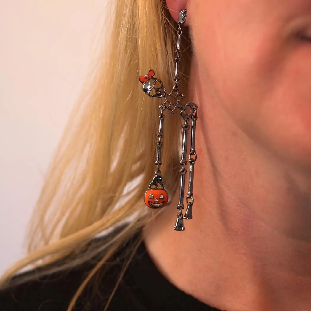 Rosemarie Collections Halloween Earrings for Women - Spooktacular Dancing Skeletons Halloween Jewelry - Hypoallergenic Post Back Skull Earrings - Skeleton Earrings - Spooky Earrings - 4.25 Inch