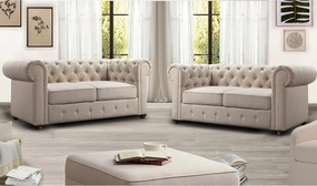 Rosevera Genevieve Upholstered Tufted Loveseat Couch,Chesterfield Sofa loveseat with Armrest Scroll Arm Sofa Couch, Sectional Sofa for Living Room Office