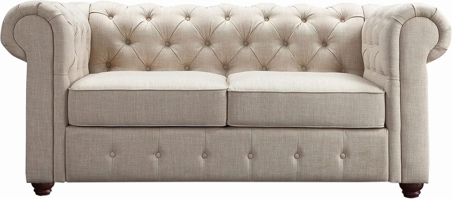 Rosevera Genevieve Upholstered Tufted Loveseat Couch,Chesterfield Sofa loveseat with Armrest Scroll Arm Sofa Couch, Sectional Sofa for Living Room Office