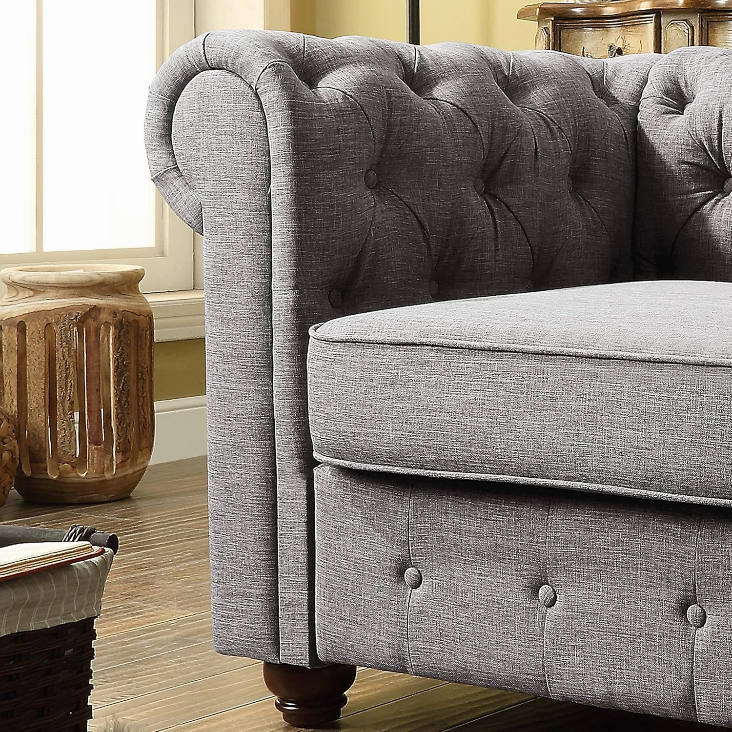 Rosevera Genevieve Upholstered Tufted Loveseat Couch,Chesterfield Sofa loveseat with Armrest Scroll Arm Sofa Couch, Sectional Sofa for Living Room Office