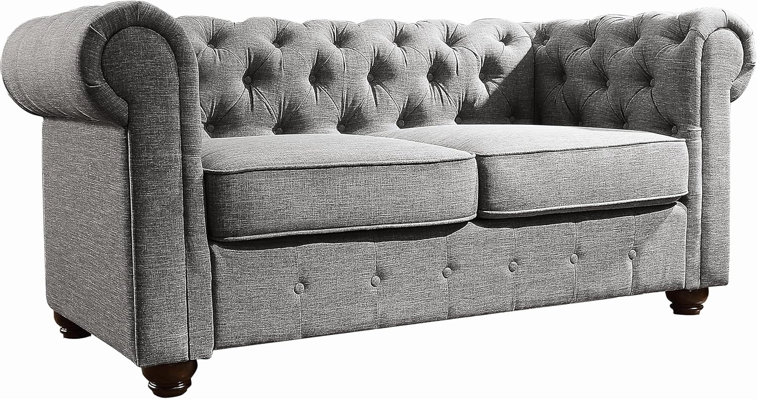 Rosevera Genevieve Upholstered Tufted Loveseat Couch,Chesterfield Sofa loveseat with Armrest Scroll Arm Sofa Couch, Sectional Sofa for Living Room Office