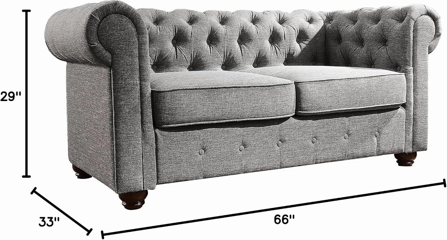 Rosevera Genevieve Upholstered Tufted Loveseat Couch,Chesterfield Sofa loveseat with Armrest Scroll Arm Sofa Couch, Sectional Sofa for Living Room Office