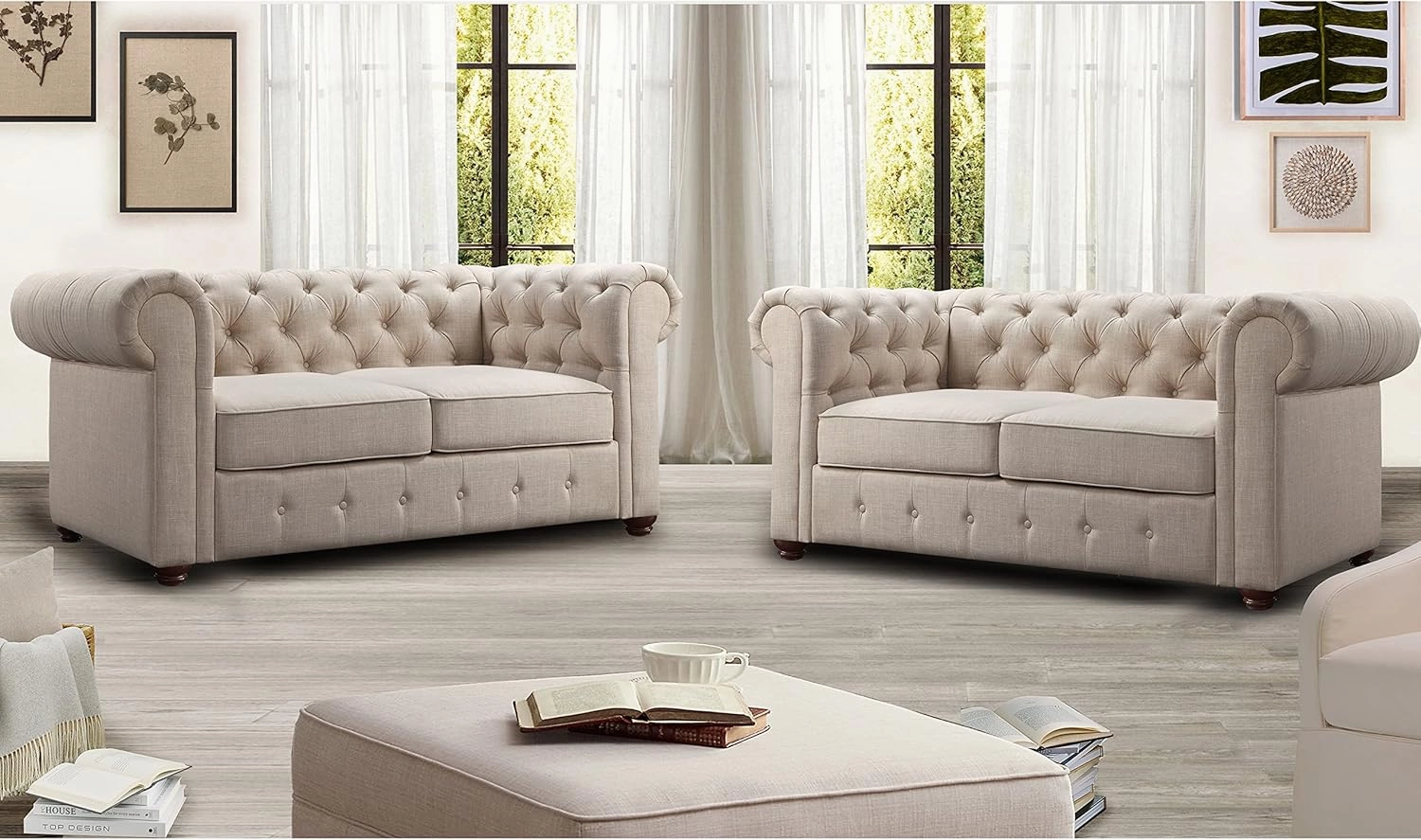Rosevera Genevieve Upholstered Tufted Loveseat Couch,Chesterfield Sofa loveseat with Armrest Scroll Arm Sofa Couch, Sectional Sofa for Living Room Office