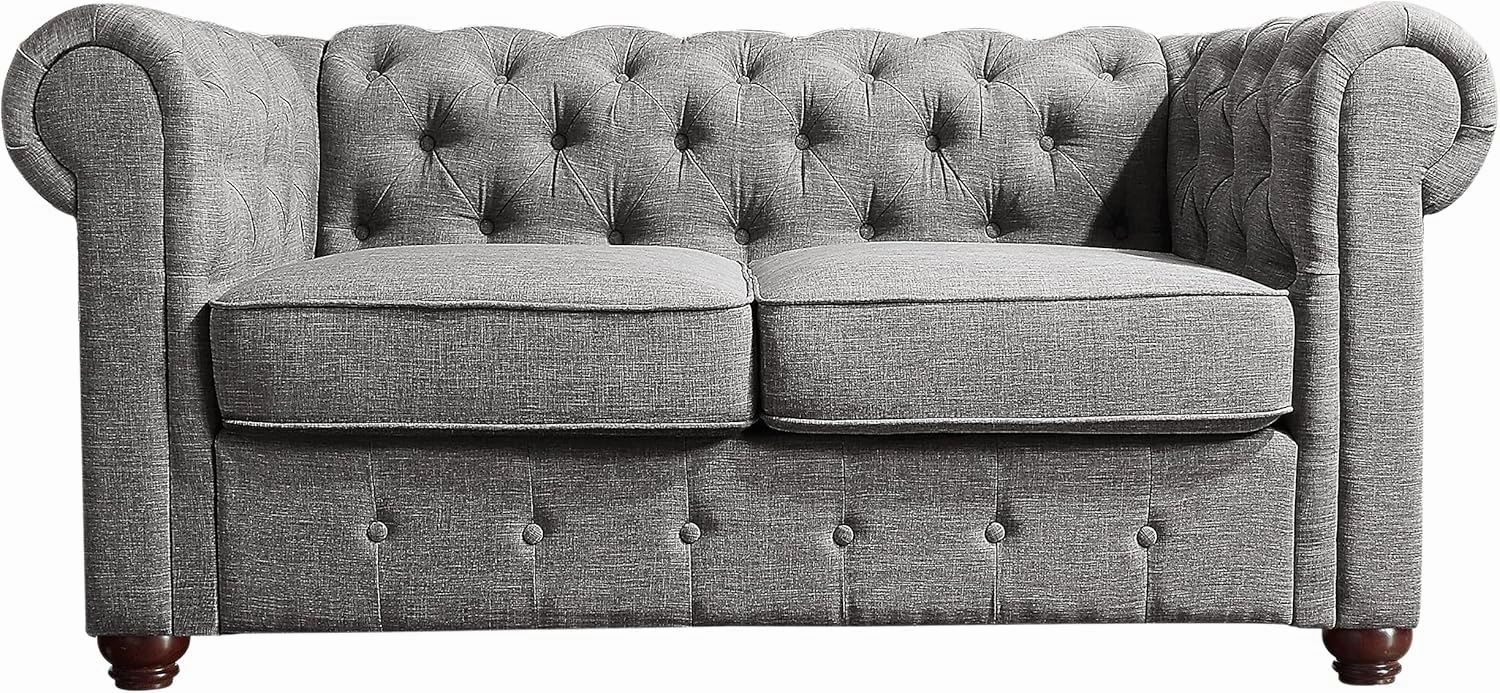 Rosevera Genevieve Upholstered Tufted Loveseat Couch,Chesterfield Sofa loveseat with Armrest Scroll Arm Sofa Couch, Sectional Sofa for Living Room Office