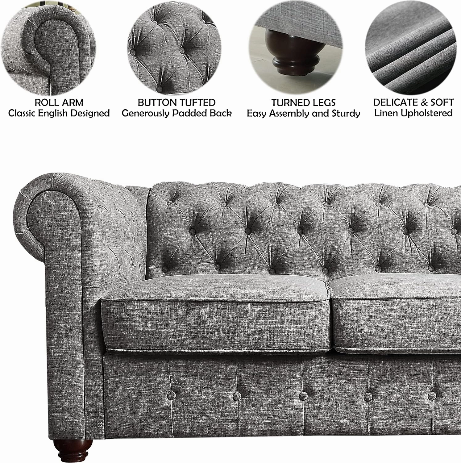 Rosevera Genevieve Upholstered Tufted Loveseat Couch,Chesterfield Sofa loveseat with Armrest Scroll Arm Sofa Couch, Sectional Sofa for Living Room Office