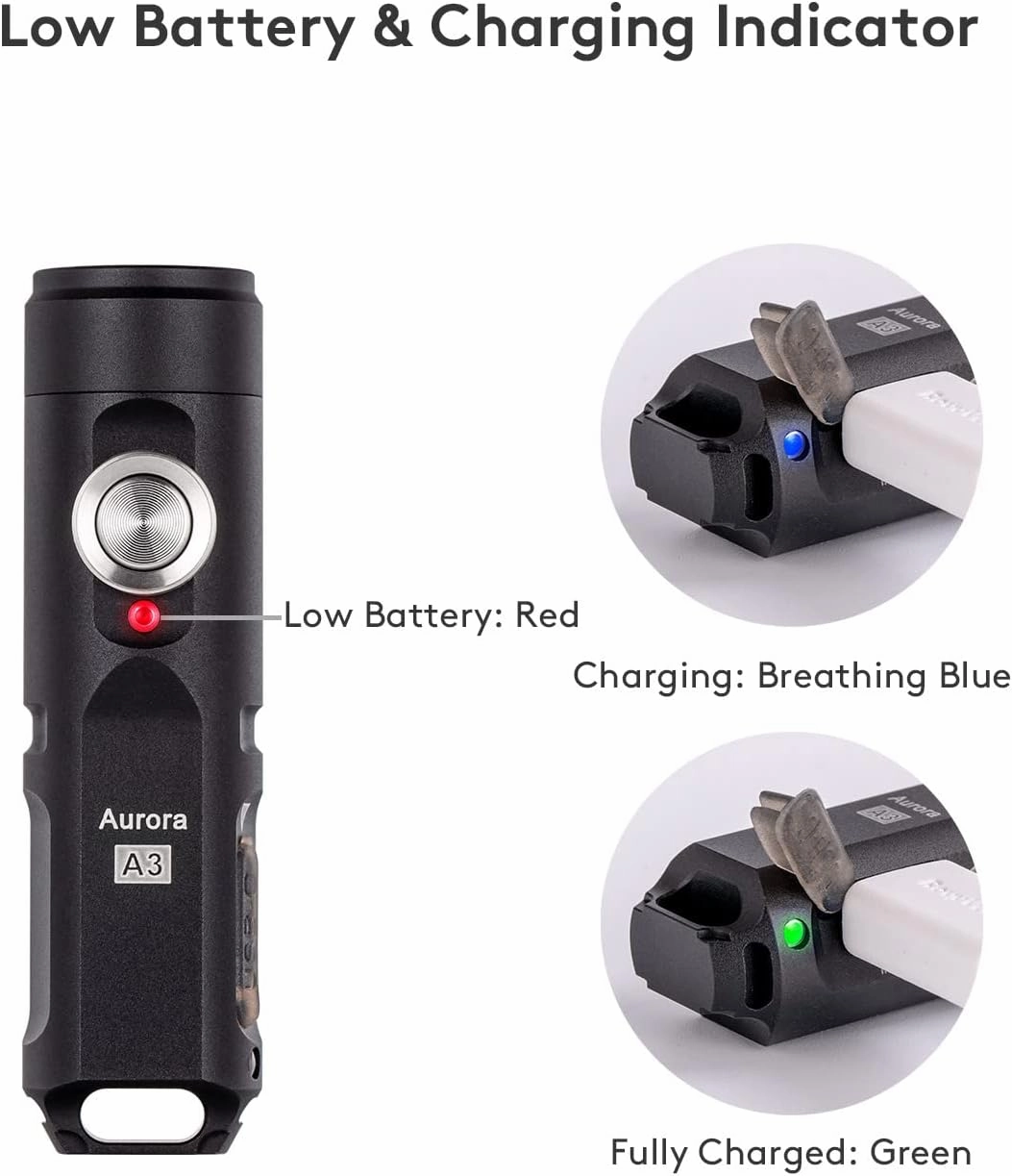 RovyVon Aurora A3 4th Generation EDC Keychain Flashlight, 650 Lumens Super Bright Mini Handheld Flashlight, Powered by USB Rechargeable Built-in Battery for Camping, Outdoors, Everyday Carry