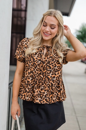 Running Wild Leopard Print Tie Front Blouse  FINAL SALE
