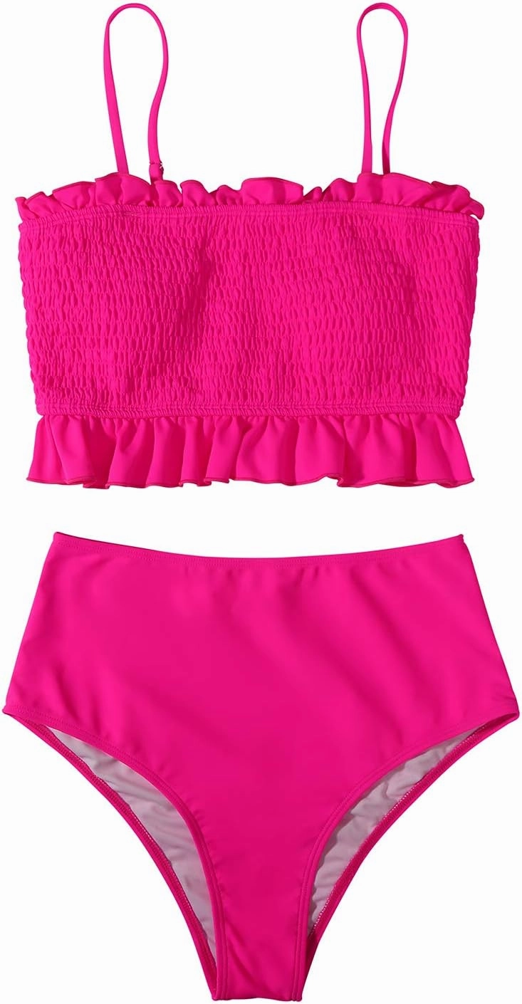 RXRXCOCO Womens Shirred Bandeau Bikini Cute Two Piece Swimsuit Off Shoulder High Waist Bathing Suit